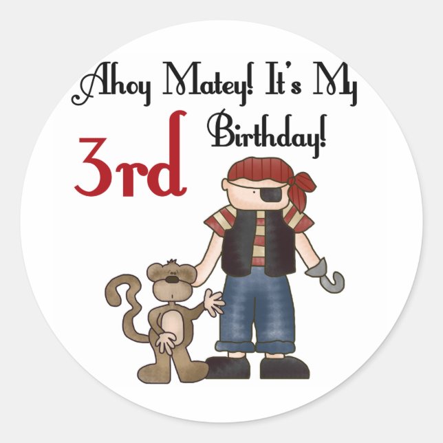 Sticker Rond Ahoy Matey Pirate 3ème Anniversaire Tshirts et cad (Devant)