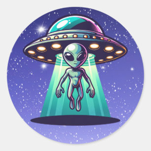 Sticker Rond Ai Art avec OVNI Épouser un Alien