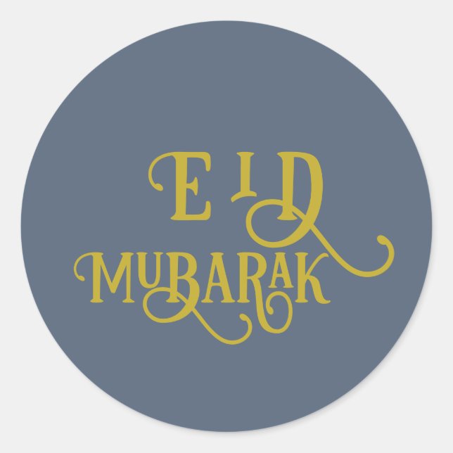 Sticker Rond Aïd Moubarak Rétro Couleur Bleue Plaine (Devant)