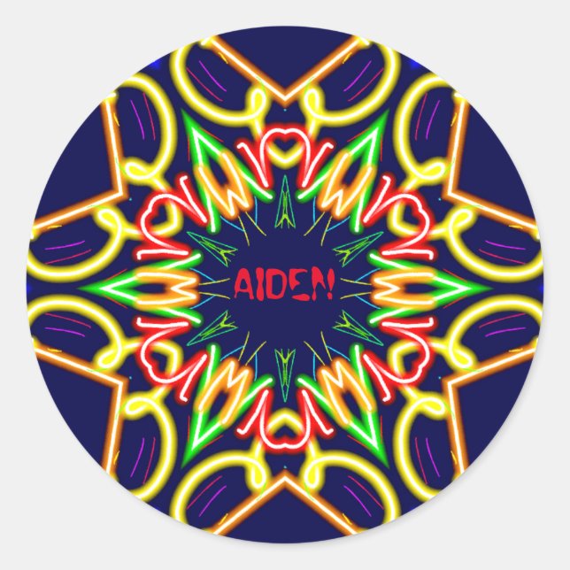 Sticker Rond AIDEN ~Fluoro Alien Motif ~ Personnalisé (Devant)