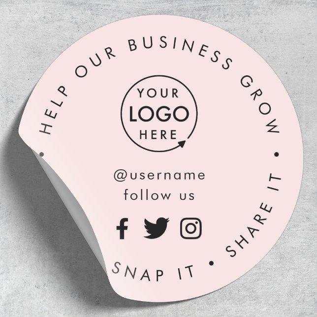 Sticker Rond Aidez notre entreprise à développer les abonnés de (Editable "Help our business grow" social media icon sticker branded with your business logo)