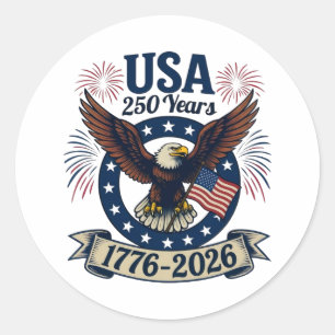Sticker Rond Aigle Américain Patriotique 250 Ans 1776-2026