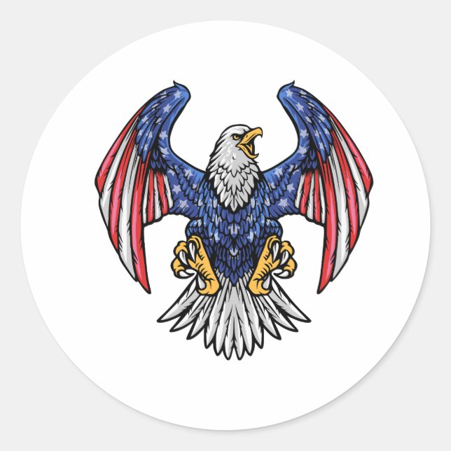 Sticker Rond Aigle américaine volante avec drapeau à ailes blan (Devant)