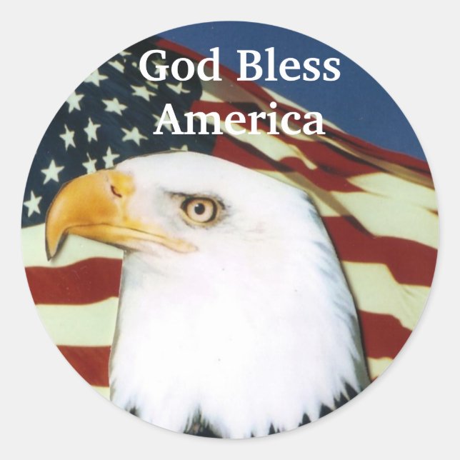 Sticker Rond Aigle avec drapeau, Dieu bénisse l'Amérique (Devant)