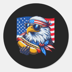 Sticker Rond Aigle chauve drôle Hotdog Drapeau américain 4 juil