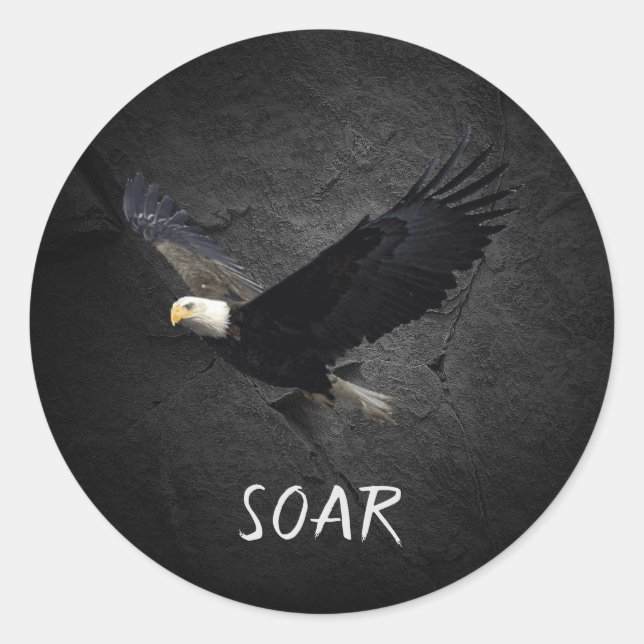 Sticker Rond Aigle de Bald sur roche noire (Devant)