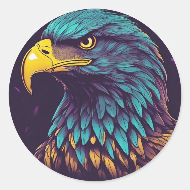 Sticker Rond Aigle Majestic aux couleurs vives (Devant)