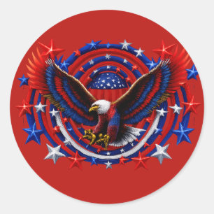 Sticker Rond Aigle Néon Patriotique Éclatant – Rouge Blanc & Bl