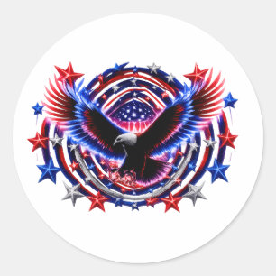 Sticker Rond Aigle Néon Patriotique Éclatant – Rouge Blanc & Bl