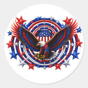 Sticker Rond Aigle Néon Patriotique Éclatant – Rouge Blanc & Bl