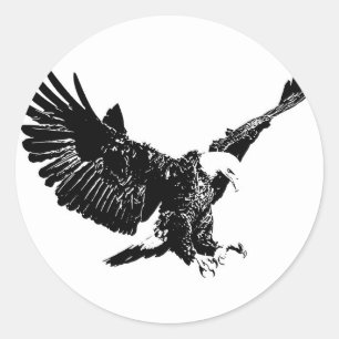 Sticker Rond Aigle noir et blanc