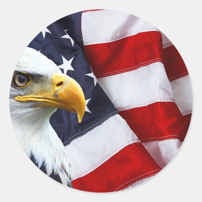 Sticker Rond Aigle nord-américain sur drapeau américain (Devant)