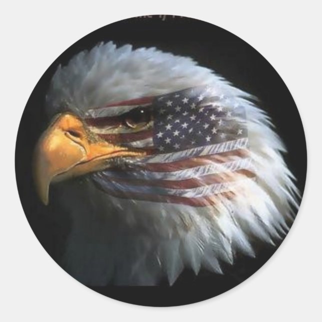 Sticker Rond Aigle patriotique avec arrière - plan du drapeau (Devant)