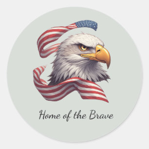 Sticker Rond Aigle Patriotique Maison des Braves, Drapeau Améri