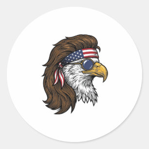 Sticker Rond Aigle patriotique Mullet Gravure vintage vecteur D