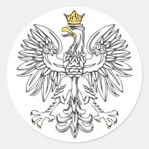 Sticker Rond Aigle Polonais Avec Couronne Or