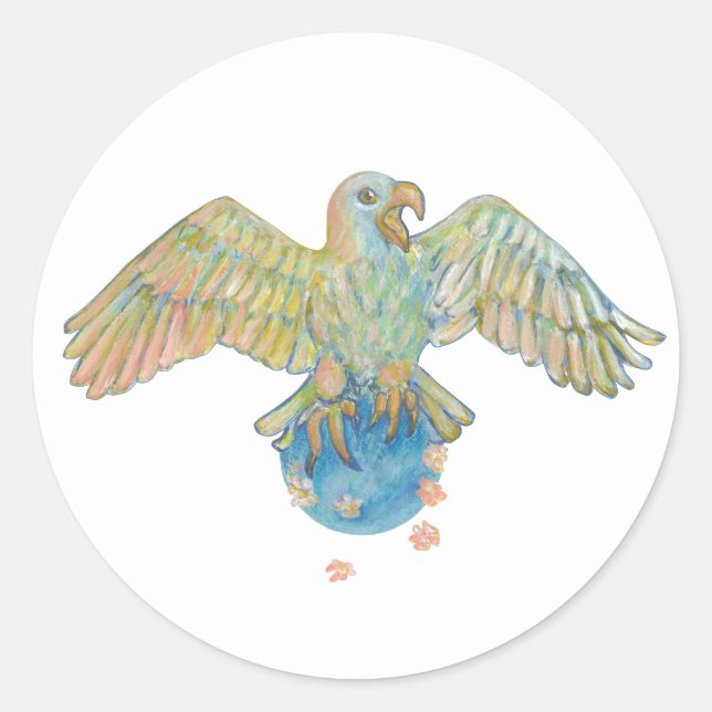 Sticker Rond Aigle transportant la Terre (Devant)