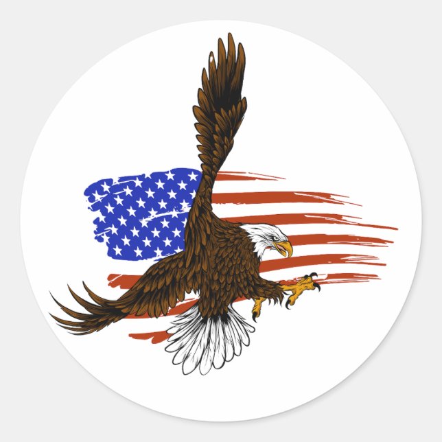 Sticker Rond Aigle vectoriel américain contre drapeau usa (Devant)
