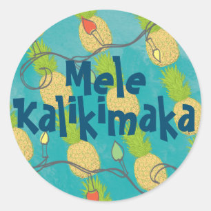Sticker Rond Aiguille tropicale hawaïenne Lumières de Noël