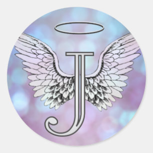 Sticker Rond Ailes initiales et halo d'ange de monogramme de la