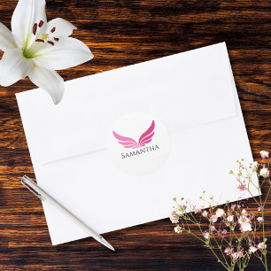 Sticker Rond Ailes roses Cute Fille Aviation Femmes Simple 