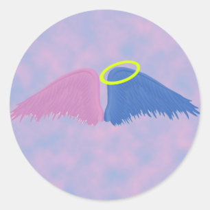 Sticker Rond Ailes roses et bleues avec le halo