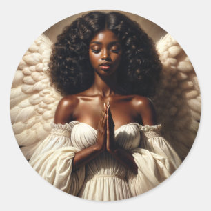 Sticker Rond Aimant Ange Noir Fille Priant