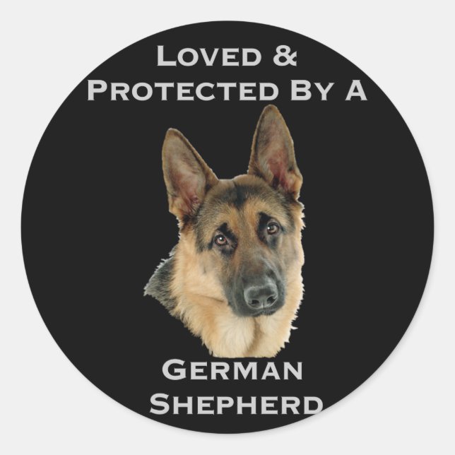 Sticker Rond Aimé Et Protégé Par Un Berger Allemand (Devant)