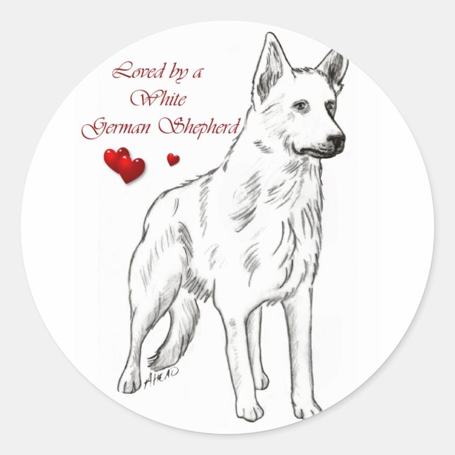 Sticker Rond Aimé Par Un Berger Allemand Blanc (Devant)