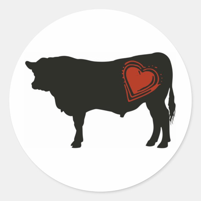 Sticker Rond Aimer Boeuf Noir Angus (Devant)