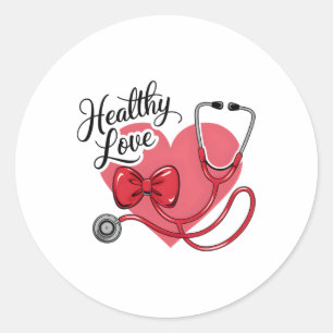 Sticker Rond Aimer en santé Cute Coquette Bow Infirmière Stetho