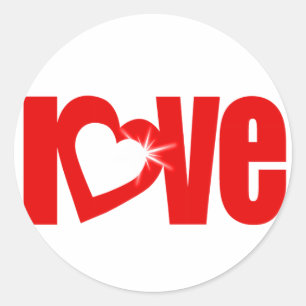 Sticker Rond Aimer le coeur de texte pétillant rouge autocollan