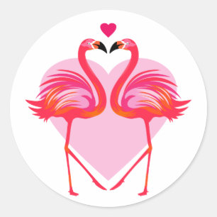 Sticker Rond Aimer les oiseaux Flamants roses avec cadre cardia