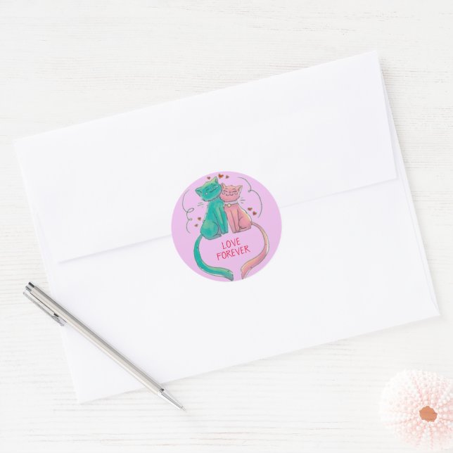 Sticker Rond Aimer pour toujours les chats (Enveloppe)