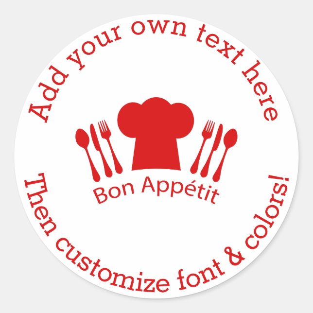 Sticker Rond Aimer to Cook Chef Casquette Bon Appetit (Devant)