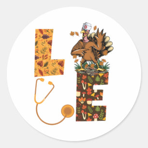 Sticker Rond Aimer Turquie Stethoscope Infirmière Vie Thanksgiv