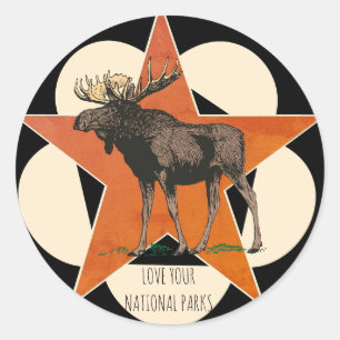 Sticker Rond Aimez votre orignal des parcs nationaux