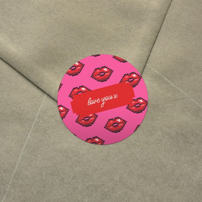 Sticker Rond Aimez-vous x Ajouter votre texte Red Lips Valentin (Créateur téléchargé)
