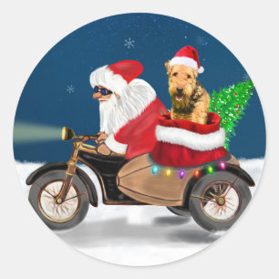 Sticker Rond Airedale Terrier Chien Noël Père Noël