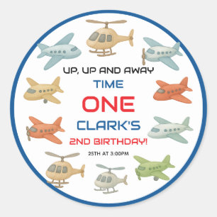 Sticker Rond Airplane Boy 1er Anniversaire Thème de fête Fun