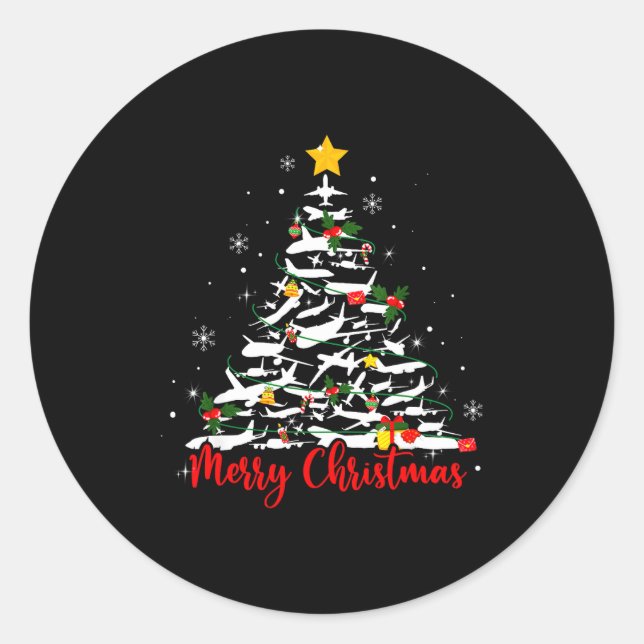 Sticker Rond Airplane Christmas Tree Most Likely Lot Merry Chri (Devant)