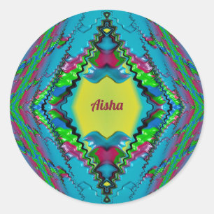 Sticker Rond AISHA ~ Black Rose Bleu et Jaune Fractale ~ Classe