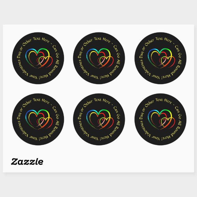 Sticker Rond Ajouter des noms Texte Message - Cœurs sur Noir (Feuille)