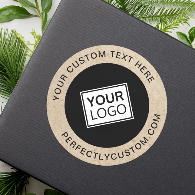 Sticker Rond Ajouter le logo Kraft look border business merci (Add logo Kraft look border business thank you Classic Round Sticker)