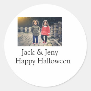 Sticker Rond ajouter nom photo texte Halloween enfant fille gar