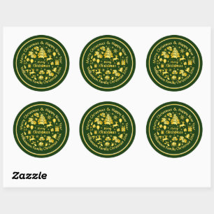 Sticker Rond Ajouter un nom Modifier le texte Or Vert Noël 20xx