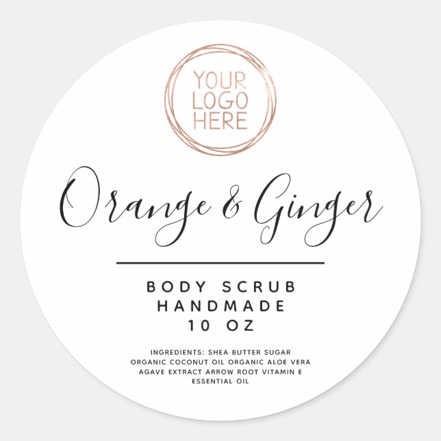 Sticker Rond Ajouter votre logo Body Scruter Ingrédients Étique (Devant)