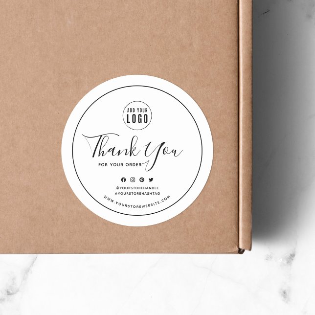 Sticker Rond Ajouter votre logo Bordure noire Merci des médias  (Créateur téléchargé)