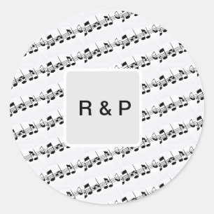Sticker Rond Ajouter votre nom couple notes musicales battement