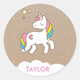 Sticker Rond Ajouter Votre Nom Cute Magique Unicorn Personnalis